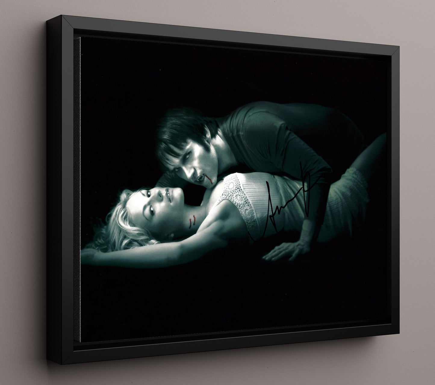 True Blood - Anna Paquin (Sookie Stackhouse) and Stephen Moyer (Bill Compton) Vampire Embrace Scene - Vintage Television Wall Art - 16x20 Framed Canvas wall art print - television decor