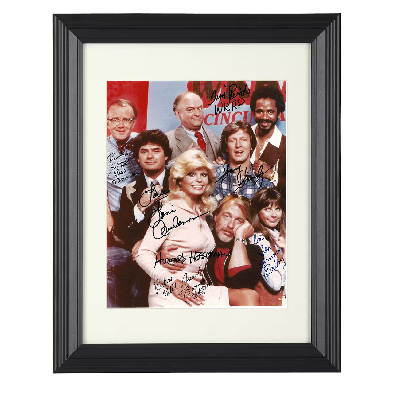 WKRP in Cincinnati – Dr. Johnny Fever Cast Promo Image – 8x10 black beveled framed television wall art