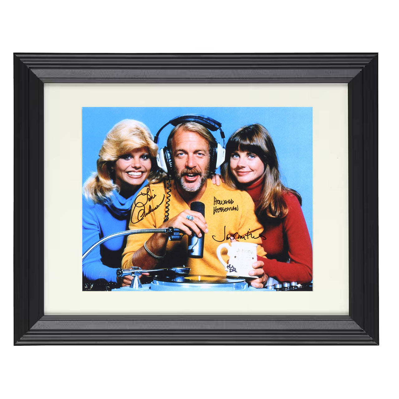 WKRP in Cincinnati – Johnny Fever and Loni Anderson and Jan – 8x10 black beveled framed television wall art