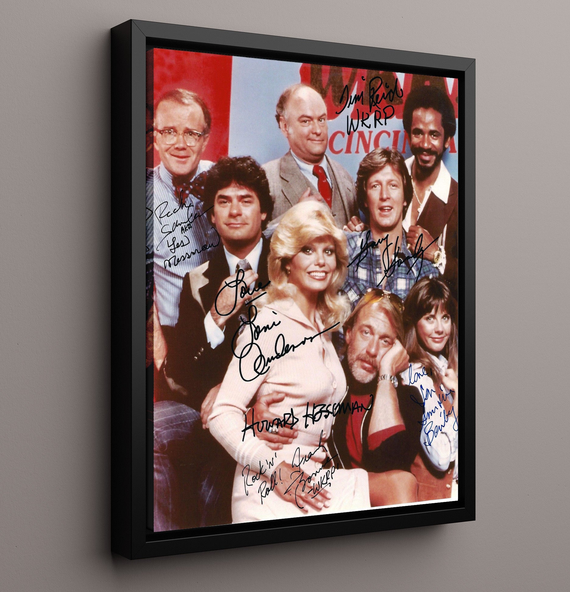 WKRP in Cincinnati - Howard Hesseman (Dr. Johnny Fever) Ensemble Cast Studio - Vintage Television Wall Art - 16x20 Framed Canvas wall art print - television decor