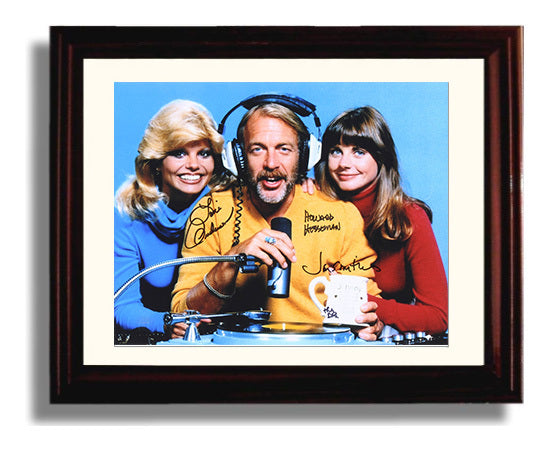 WKRP in Cincinnati - Howard Hesseman (Johnny Fever) and Loni Anderson (Jennifer Marlowe) and Jan Smithers (Bailey Quarters) Radio Booth Microphone - Vintage Television Wall Art - 8x10 Beveled Frame wall art print - television decor