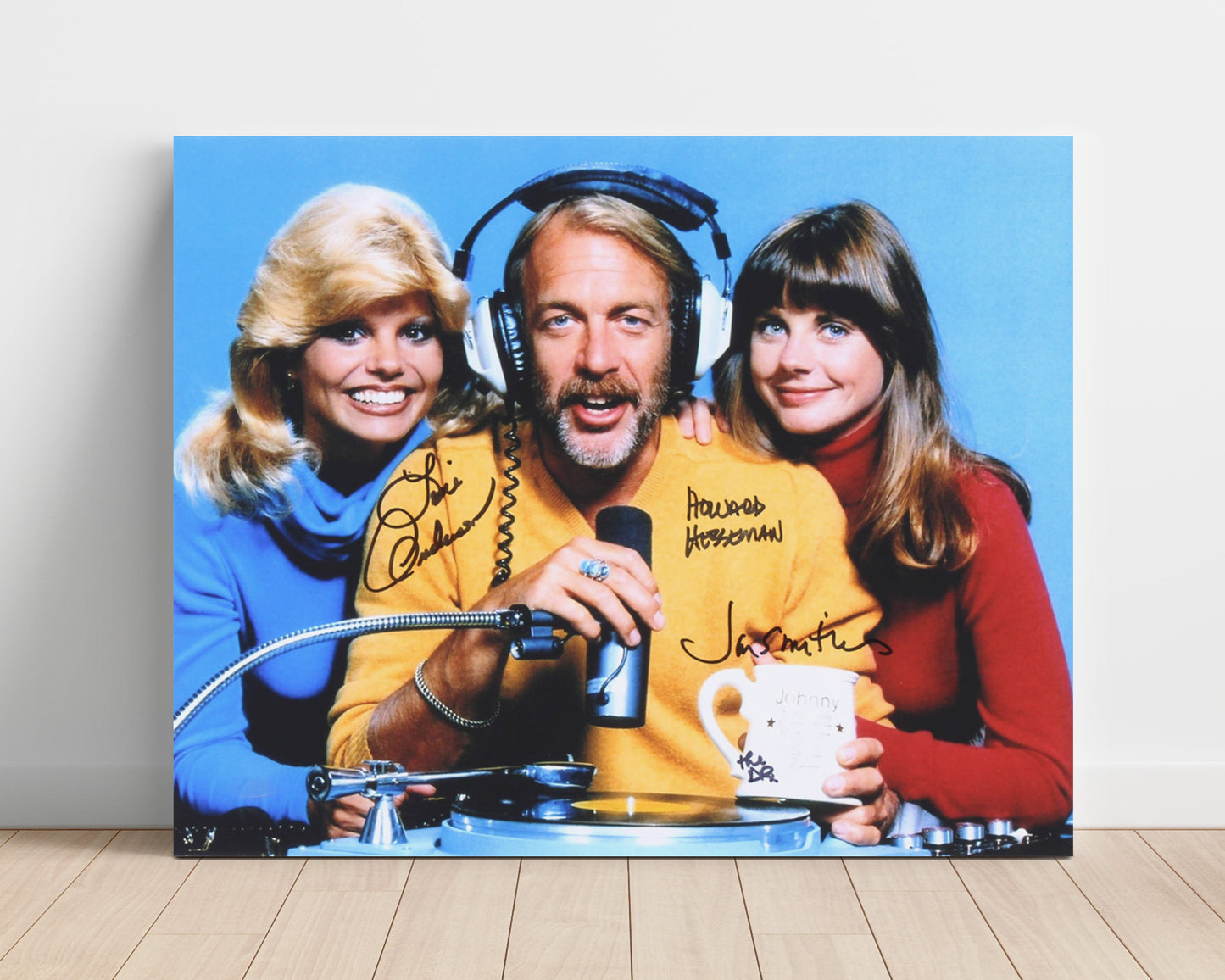 WKRP in Cincinnati - Howard Hesseman (Johnny Fever) and Loni Anderson (Jennifer Marlowe) and Jan Smithers (Bailey Quarters) Radio Booth Microphone - Vintage Television Wall Art - 16x20 Unframed Print wall art print - television decor