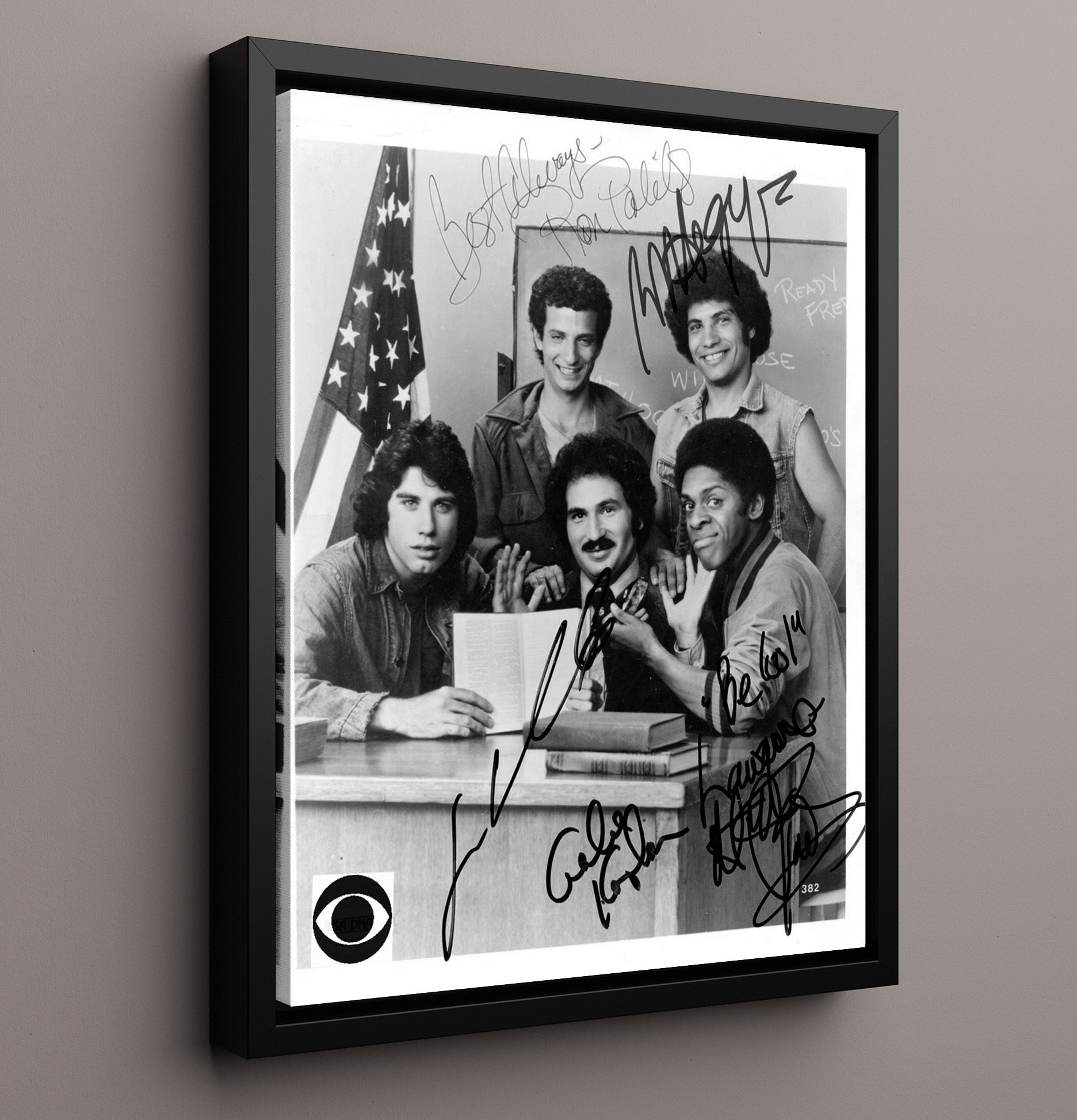 Welcome Back Kotter - John Travolta (Vinnie Barbarino) Sweathogs Classroom Cast - Vintage Television Wall Art - 16x20 Framed Canvas wall art print - television decor