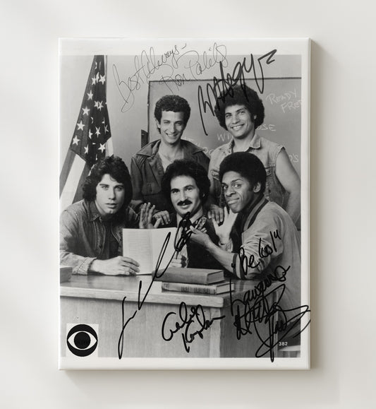 Welcome Back Kotter - John Travolta (Vinnie Barbarino) Sweat Hogs Classroom Cast - Canvas television wall art