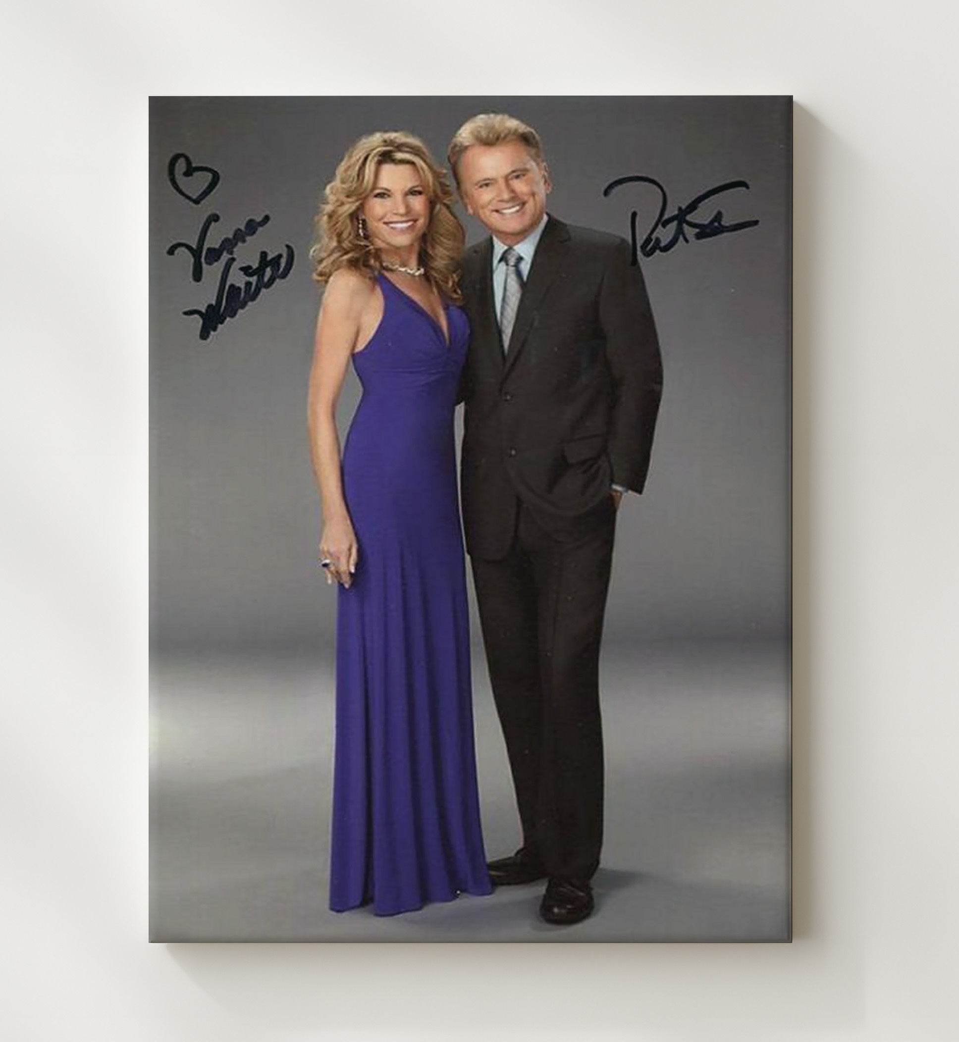 Wheel of Fortune - Pat Sajak and Vanna White Studio Standing Together - Vintage Television Wall Art - 20x24 Canvas wall art print - television decor