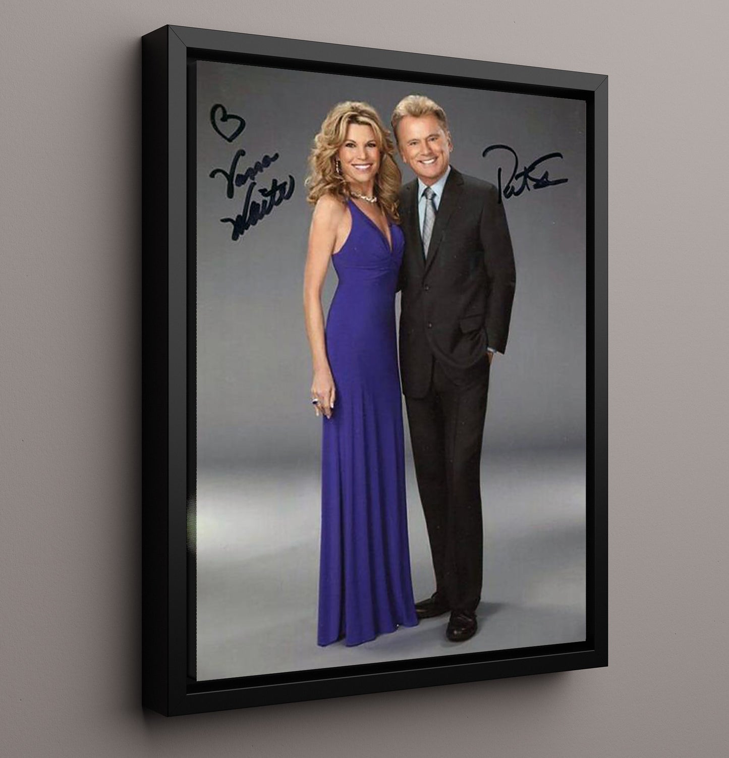 Wheel of Fortune - Pat Sajak and Vanna White Studio Standing Together - Vintage Television Wall Art - 16x20 Framed Canvas wall art print - television decor