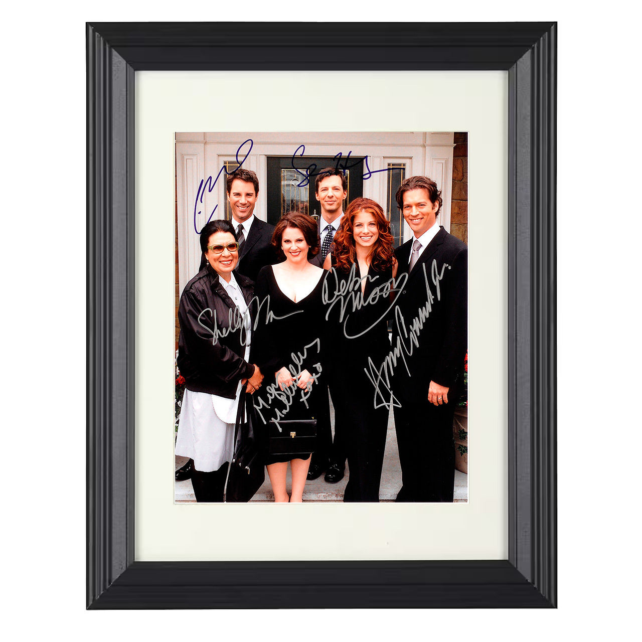 Will and Grace – Grace Adler Cast Standing Outside Townhouse – 8x10 black beveled framed television wall art