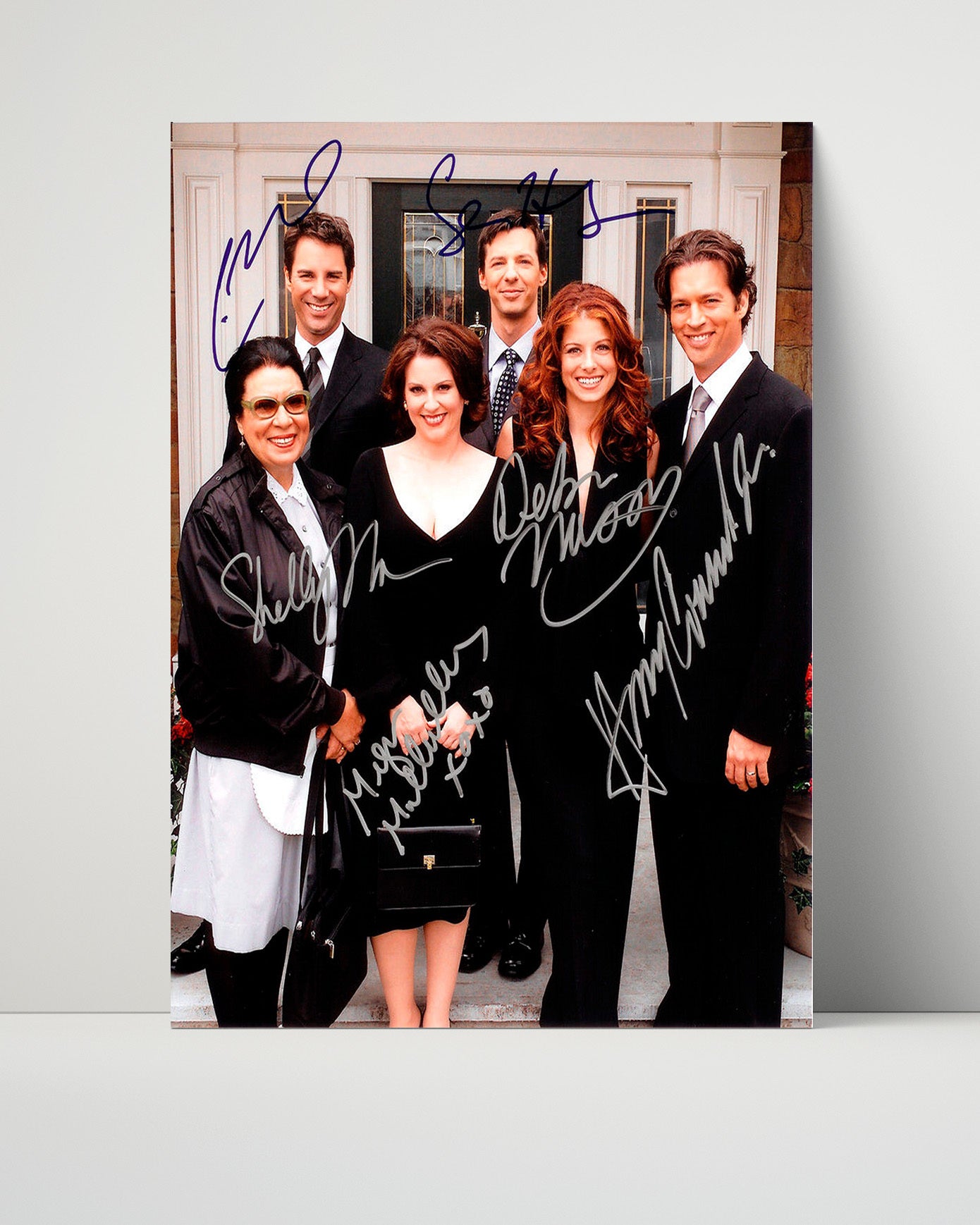 Will and Grace - Debra Messing (Grace Adler) Ensemble Cast Standing Outside Townhouse - Vintage Television Wall Art - 16x20 Unframed Print wall art print - television decor