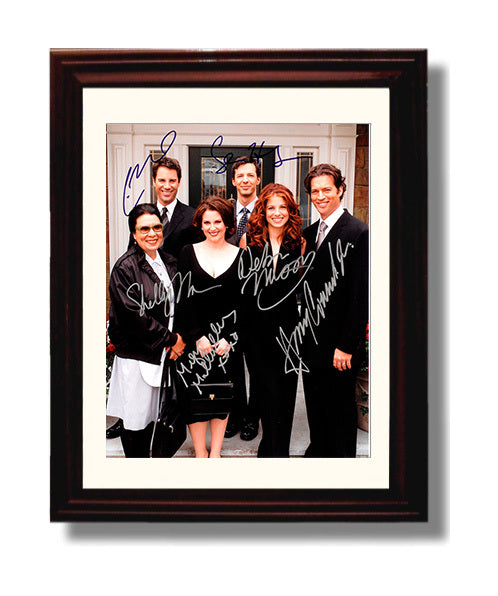 Will and Grace - Debra Messing (Grace Adler) Ensemble Cast Standing Outside Townhouse - Vintage Television Wall Art - 8x10 Beveled Frame wall art print - television decor