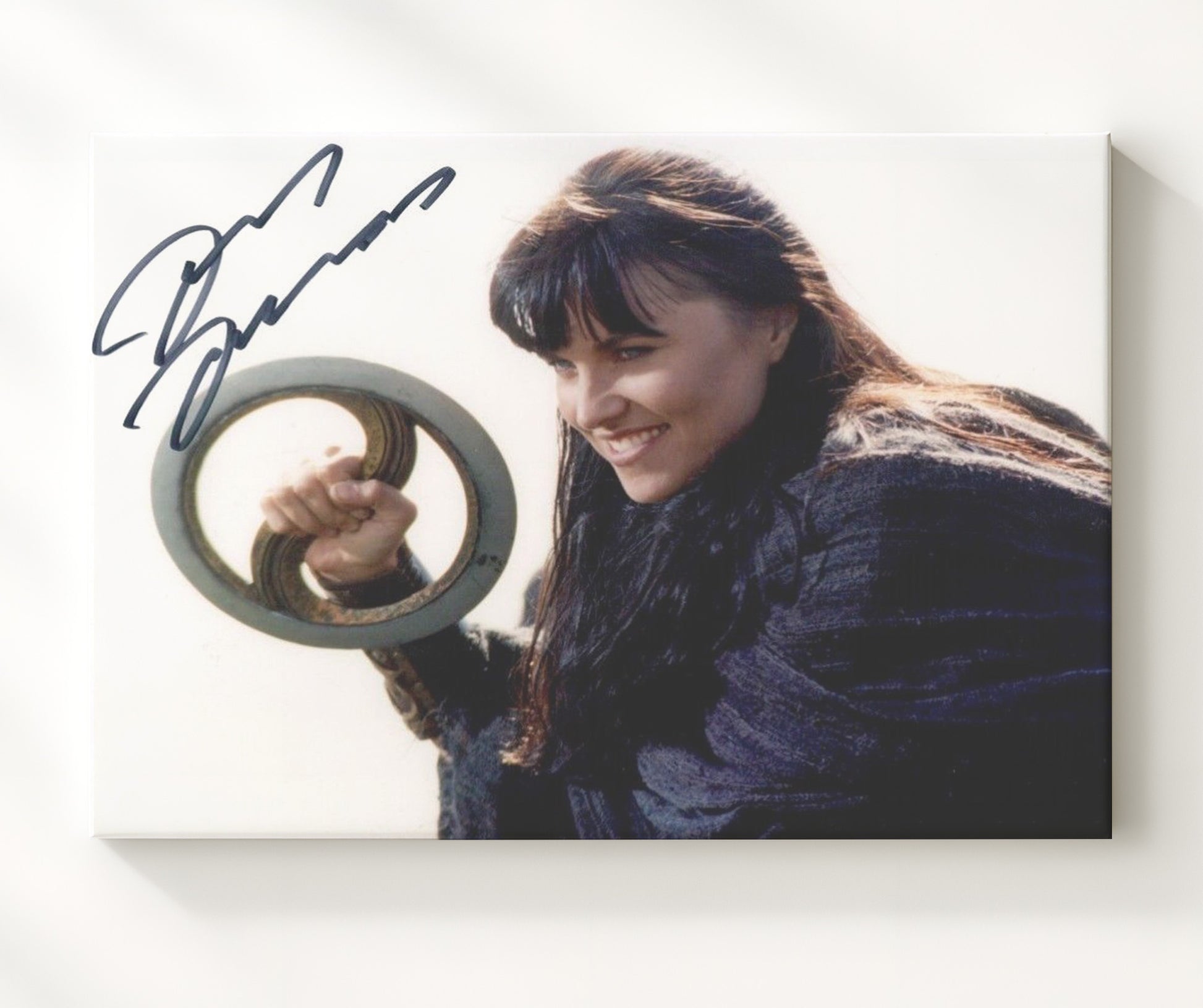 Xena Warrior Princess - Lucy Lawless (Xena) Warrior Chakram Pose - Vintage Television Wall Art - 20x24 Canvas wall art print - television decor