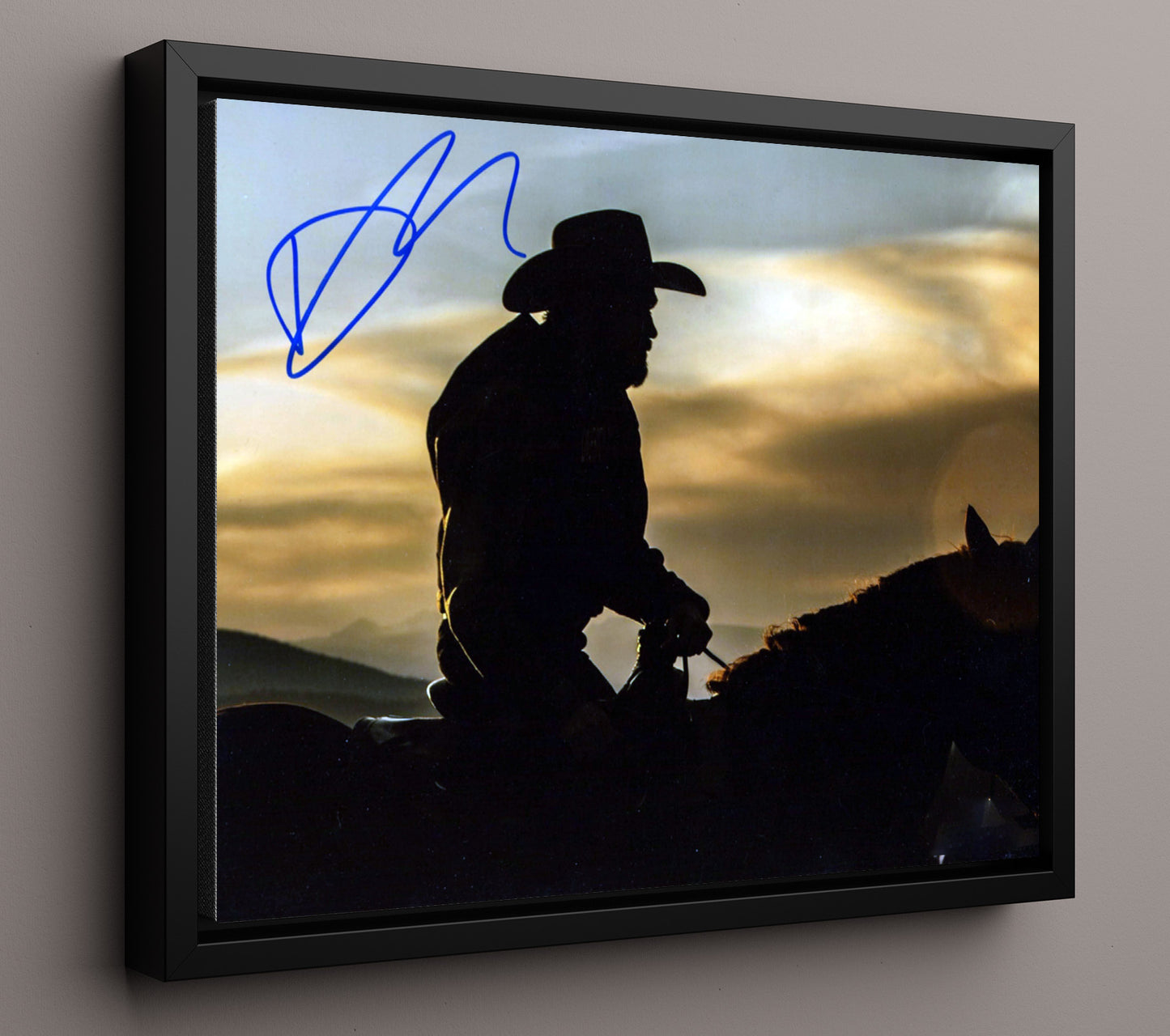 Yellowstone - Kevin Costner (John Dutton) Horseback Sunset Silhouette - Vintage Television Wall Art - 16x20 Framed Canvas wall art print - television decor