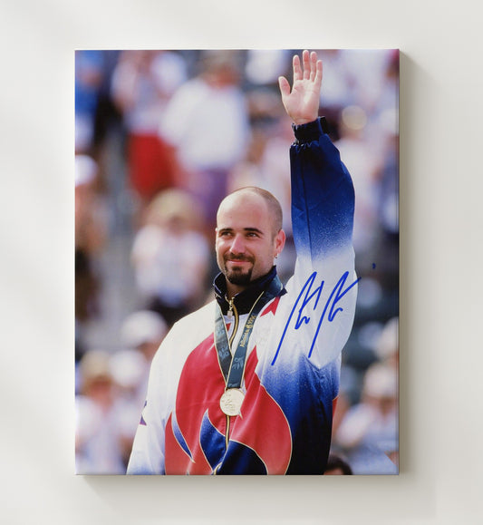 Andre Agassi - 1996 Olympic Gold Medal Ceremony Vintage Tennis Wall Art - 8x10 Beveled Frame