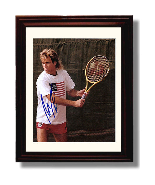 Andre Agassi - USA Flag Forehand Tennis Wall Art 8x10 Beveled Frame wall art print – Tennis Wall Art decor