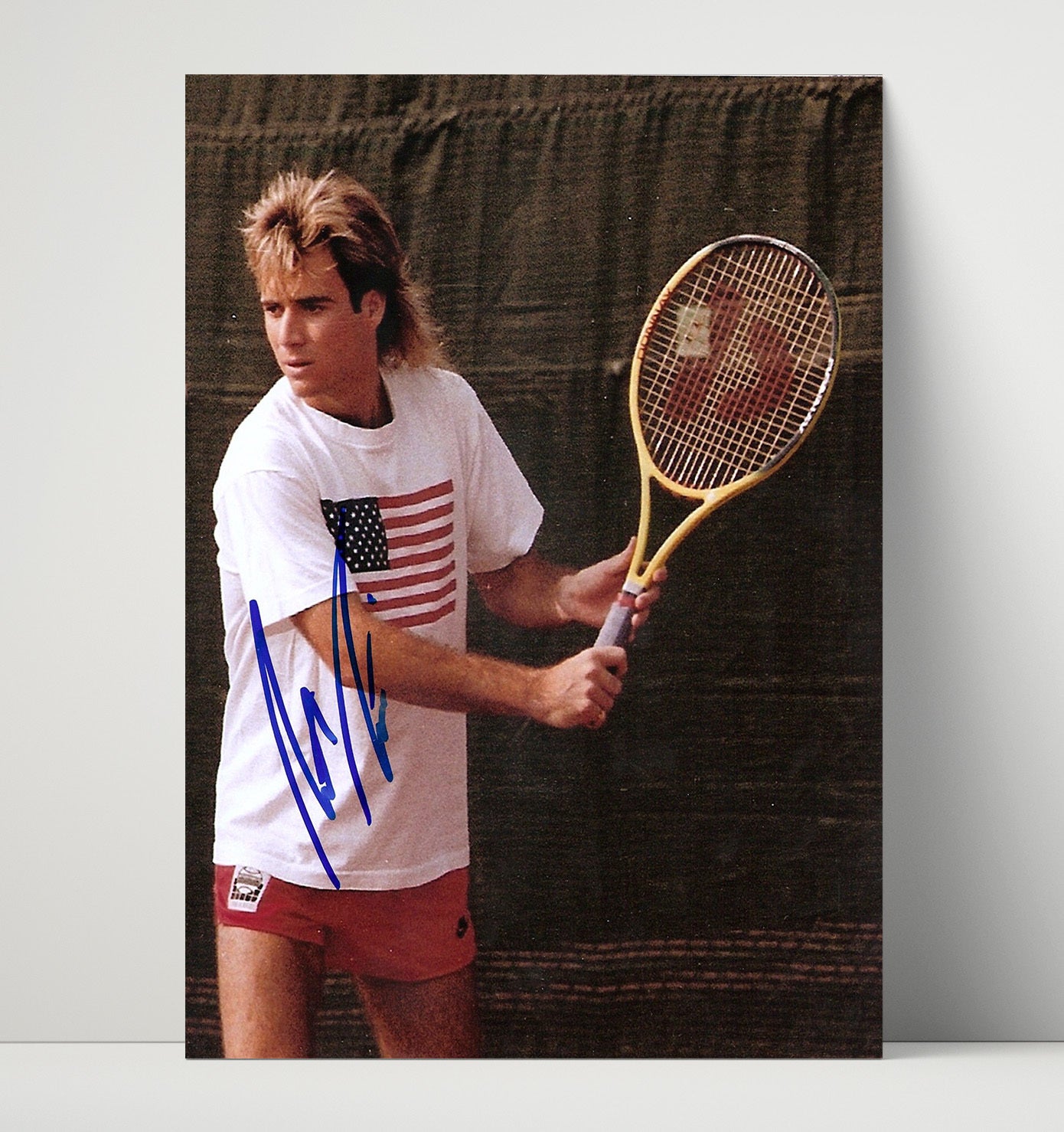 Andre Agassi - USA Flag Forehand Tennis Wall Art 16x20 Unframed Print wall art print – Tennis Wall Art decor