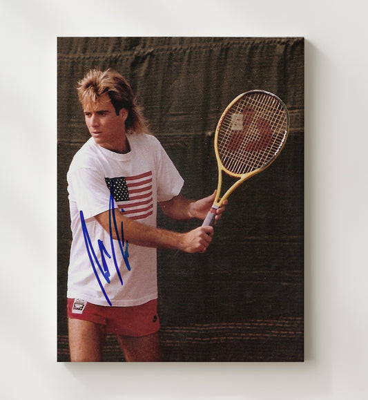 Andre Agassi - USA Flag Forehand Vintage Tennis Wall Art - 8x10 Beveled Frame