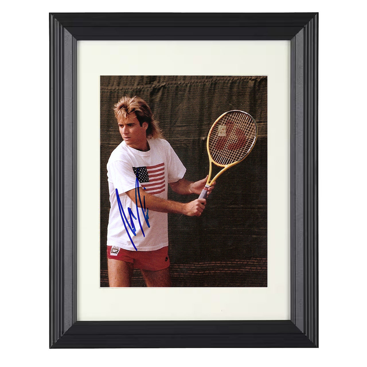 Andre Agassi – USA Flag Forehand 8x10 matted black framed tennis wall art
