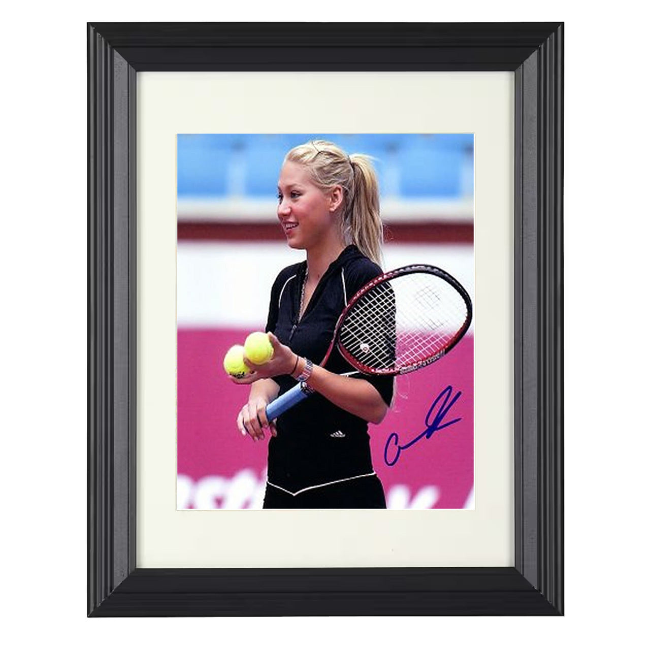 Anna Kournikova – Dark Outfit Racket Pose 8x10 matted black framed tennis wall art