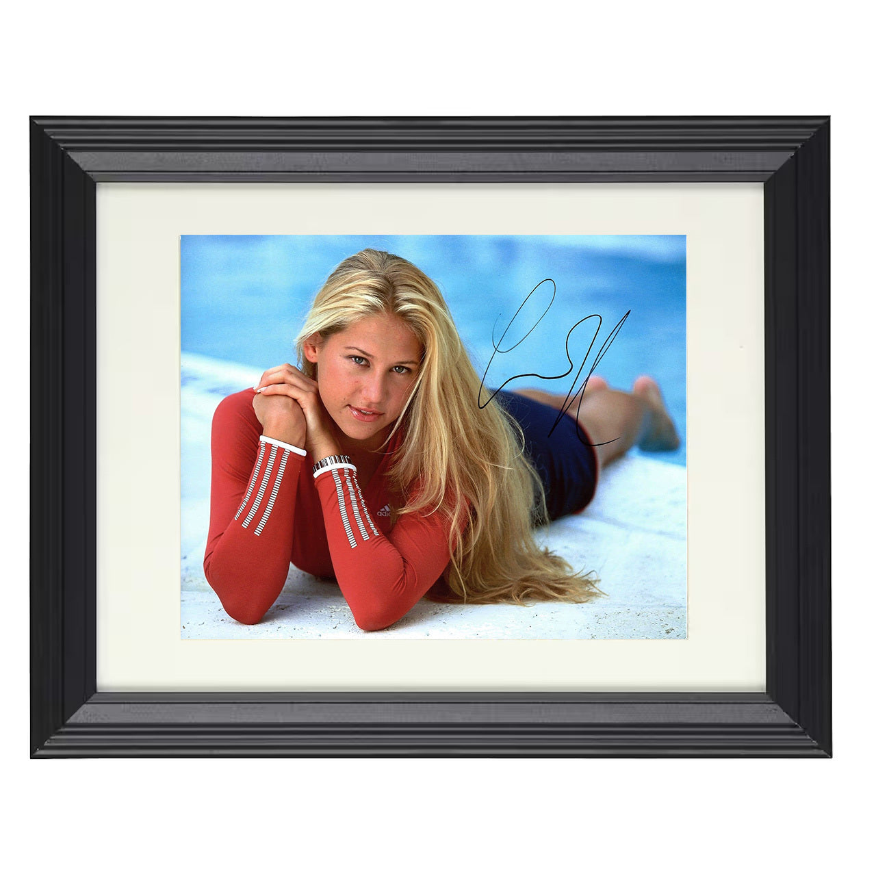 Anna Kournikova – Courtside Glamour Pose 8x10 matted black framed tennis wall art