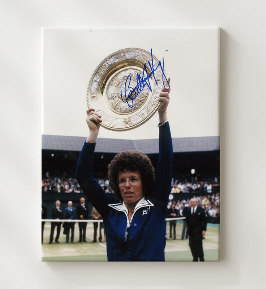 Billie Jean King - Wimbledon Trophy Celebration Vintage Tennis Wall Art - 8x10 Beveled Frame