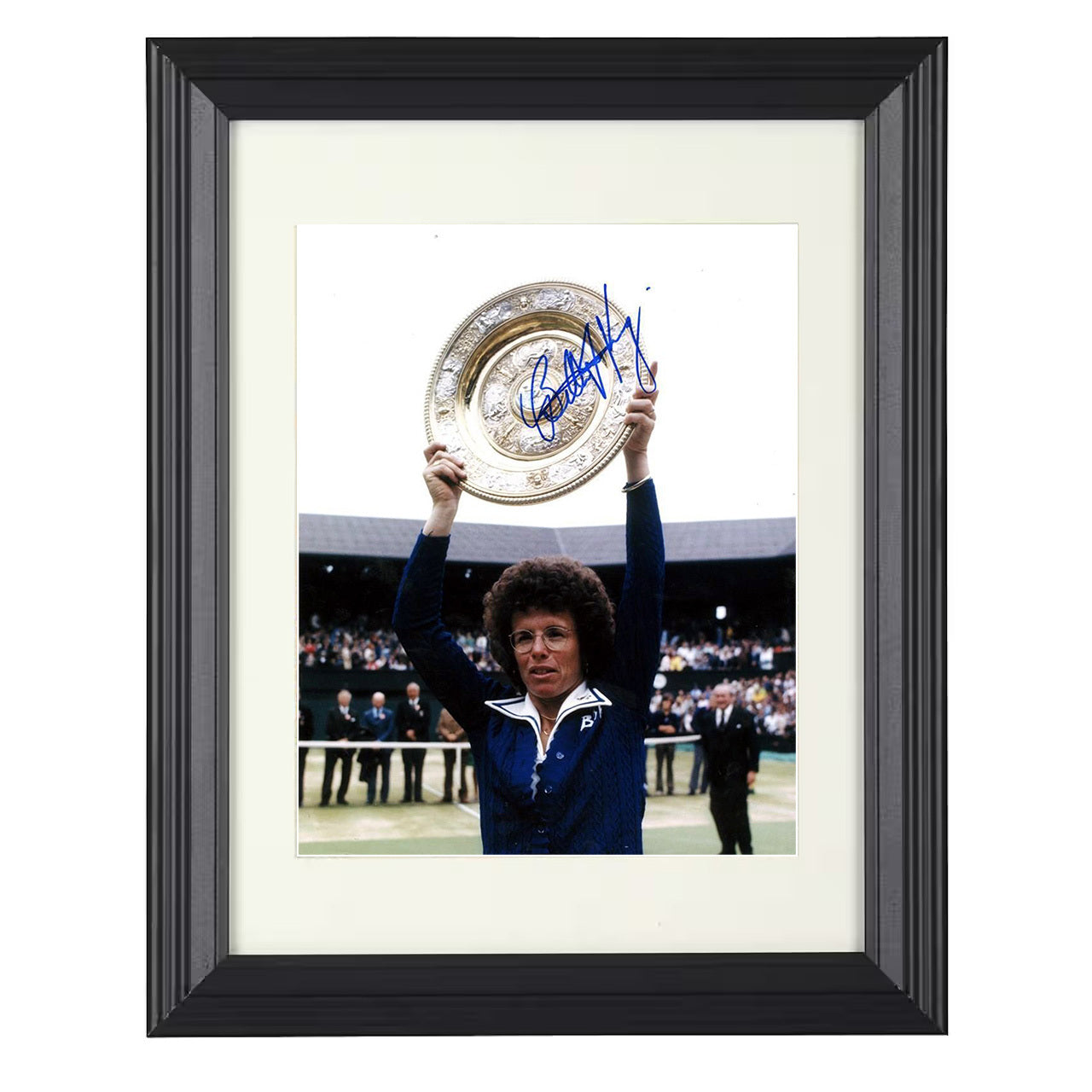 Billie Jean King – Wimbledon Trophy Celebration 8x10 matted black framed tennis wall art