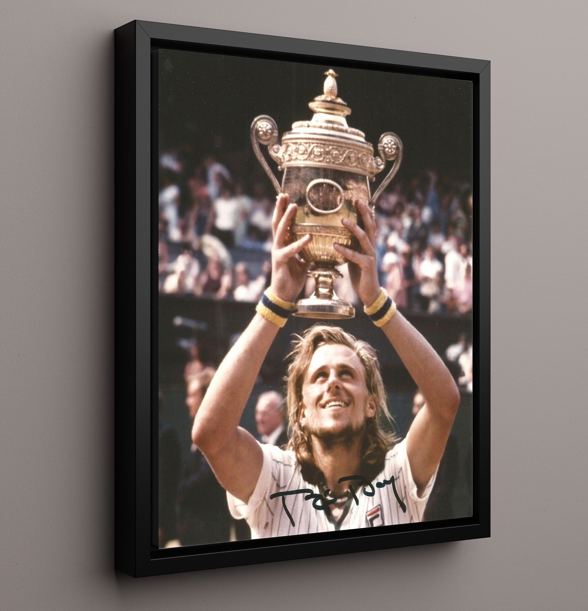 Bjorn Borg - Wimbledon Champion Celebration Tennis Wall Art 16x20 Framed Canvas wall art print – Tennis Wall Art decor