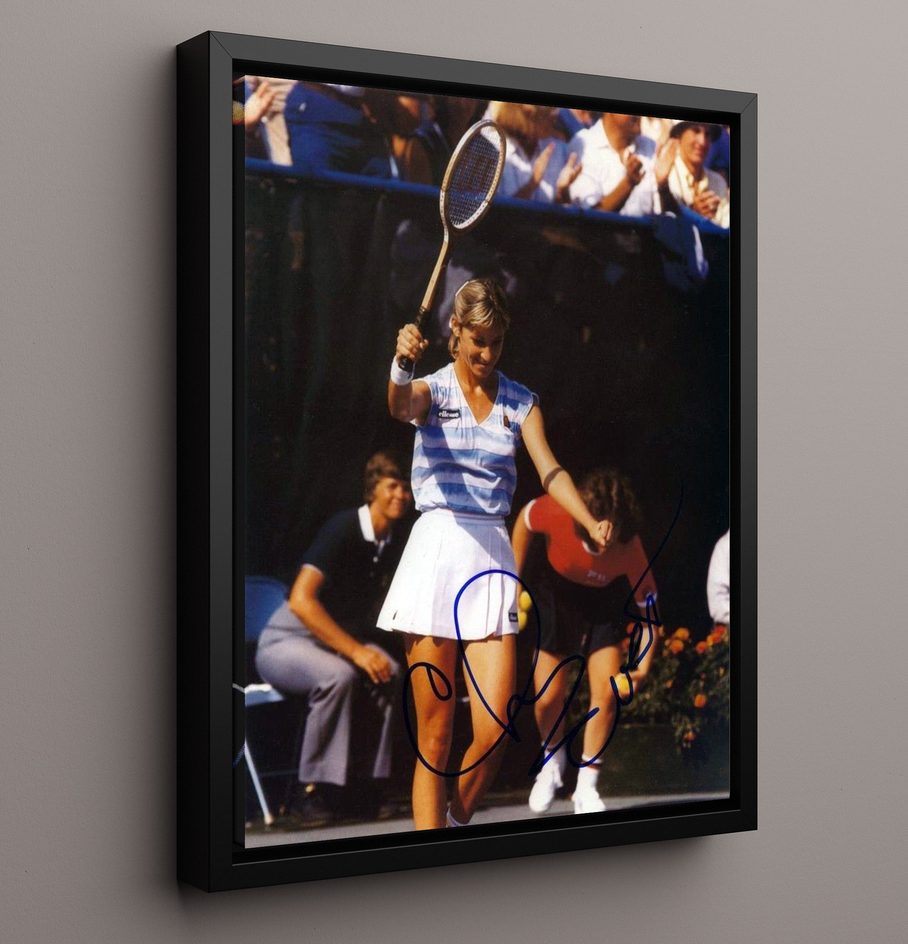 Chris Evert - Tournament Victory Wave Vintage Tennis Wall Art - 16x20 Framed Canvas