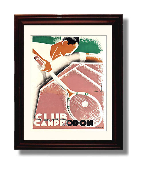 Club Camprodon - Vintage Bold Swing Poster Tennis Wall Art 8x10 Beveled Frame wall art print – Tennis Wall Art decor