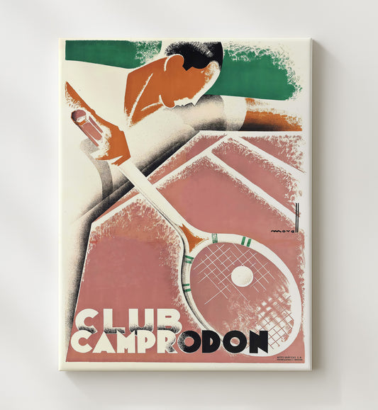 Club Camprodon - Vintage Bold Swing Poster Vintage Tennis Wall Art - 8x10 Beveled Frame