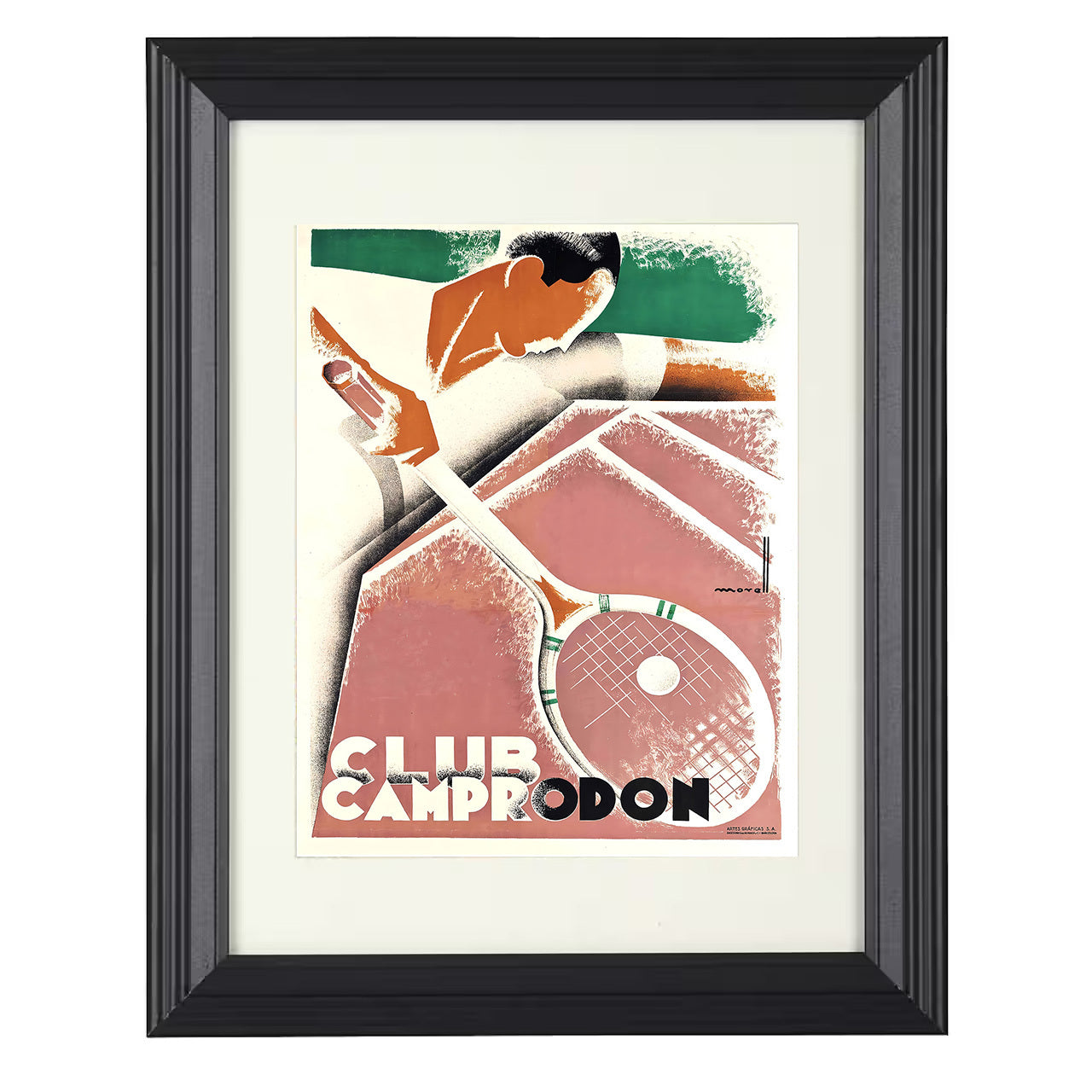 Club Camprodon – Vintage Bold Swing Artwork 8x10 matted black framed tennis wall art