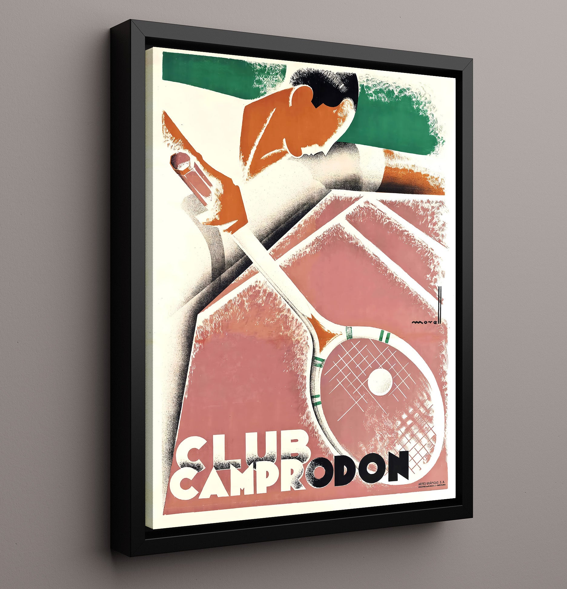 Club Camprodon - Vintage Bold Swing Poster Tennis Wall Art 16x20 Framed Canvas wall art print – Tennis Wall Art decor