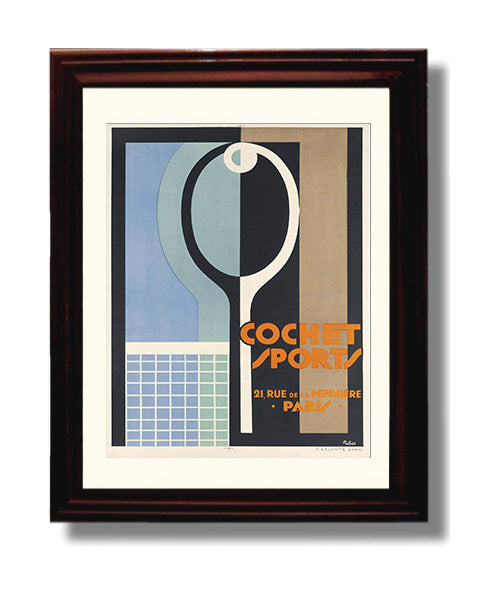 Cochet Sports Paris - Art Deco Racket Design Tennis Wall Art 8x10 Beveled Frame wall art print – Tennis Wall Art decor