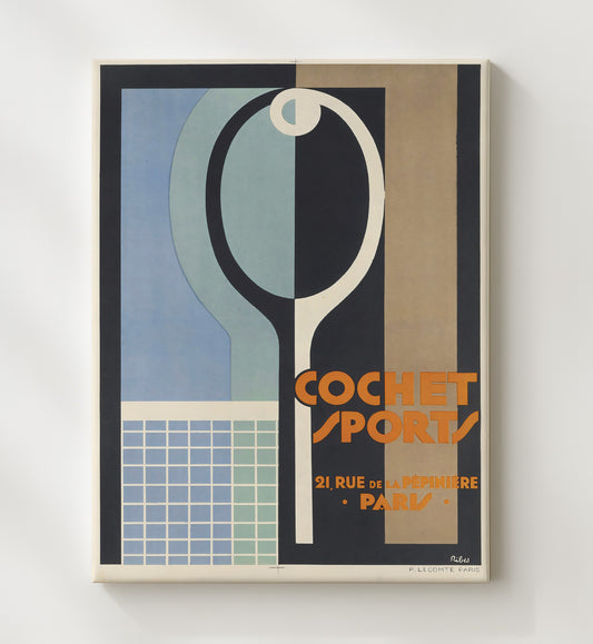 Cochet Sports Paris - Art Deco Racket Design Vintage Tennis Wall Art - 8x10 Beveled Frame