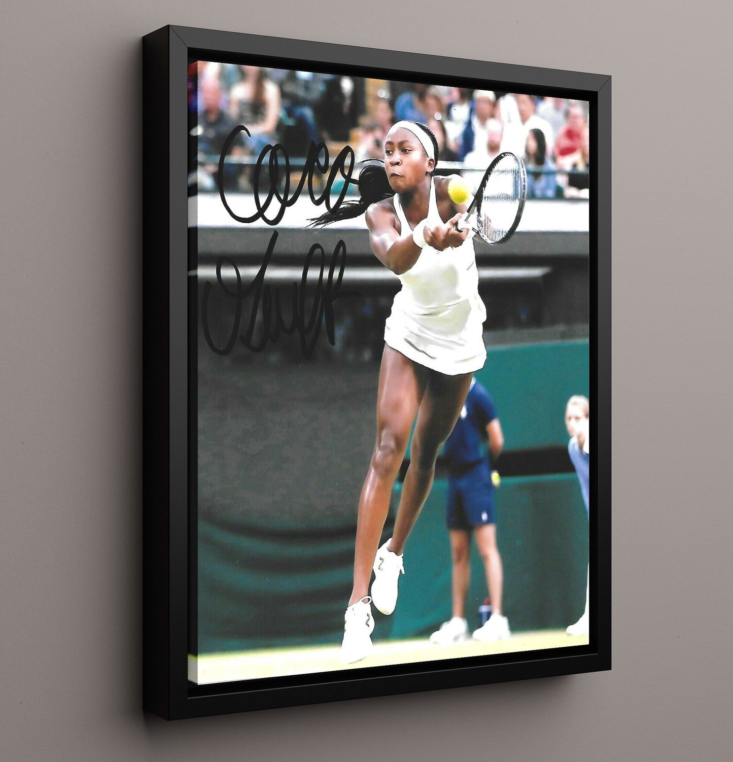 Coco Gauff - Wimbledon Forehand Action Tennis Wall Art 16x20 Framed Canvas wall art print – Tennis Wall Art decor