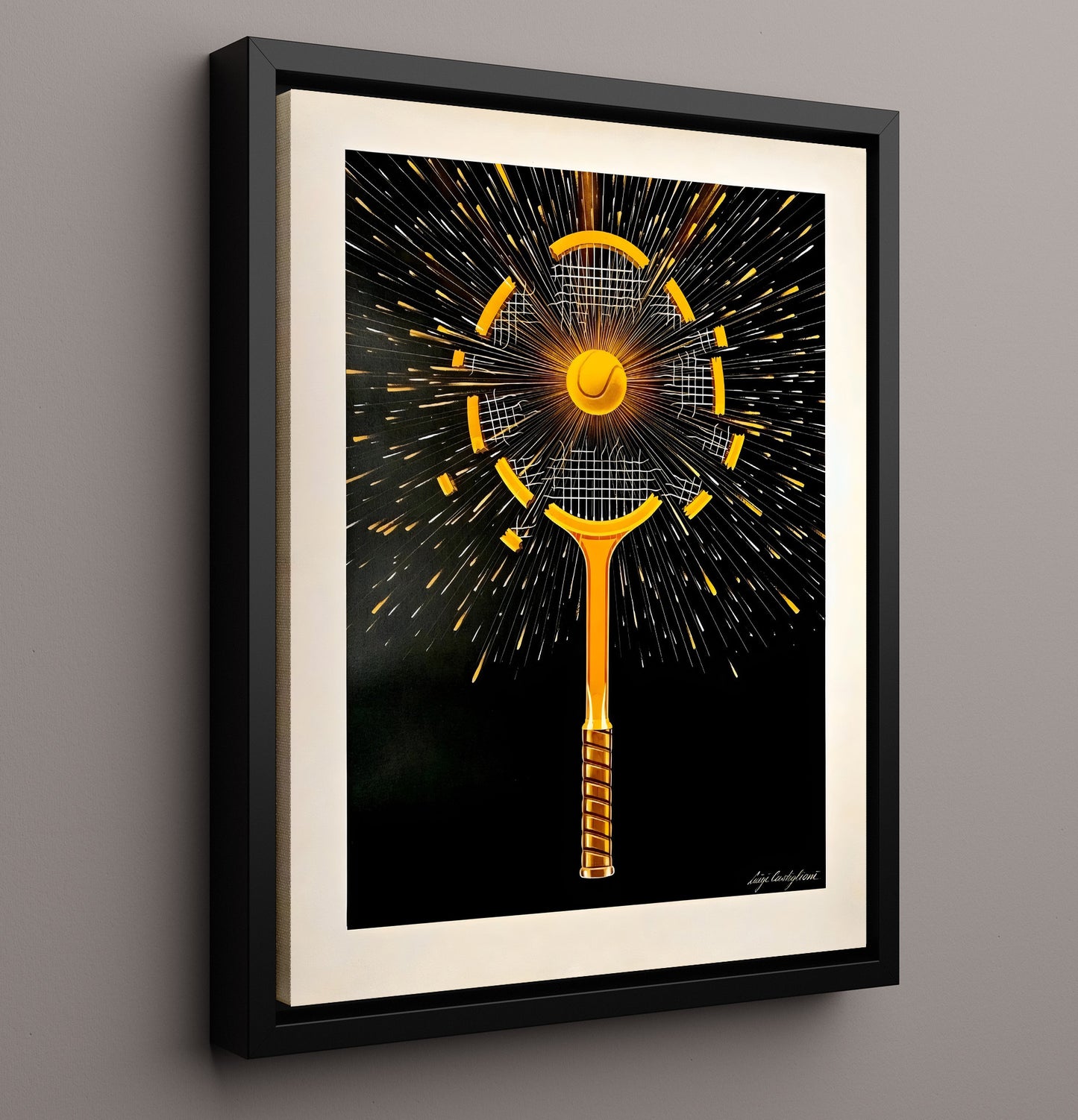 Exploding Racket - Power Smash Graphic Tennis Wall Art 16x20 Framed Canvas wall art print – Tennis Wall Art decor