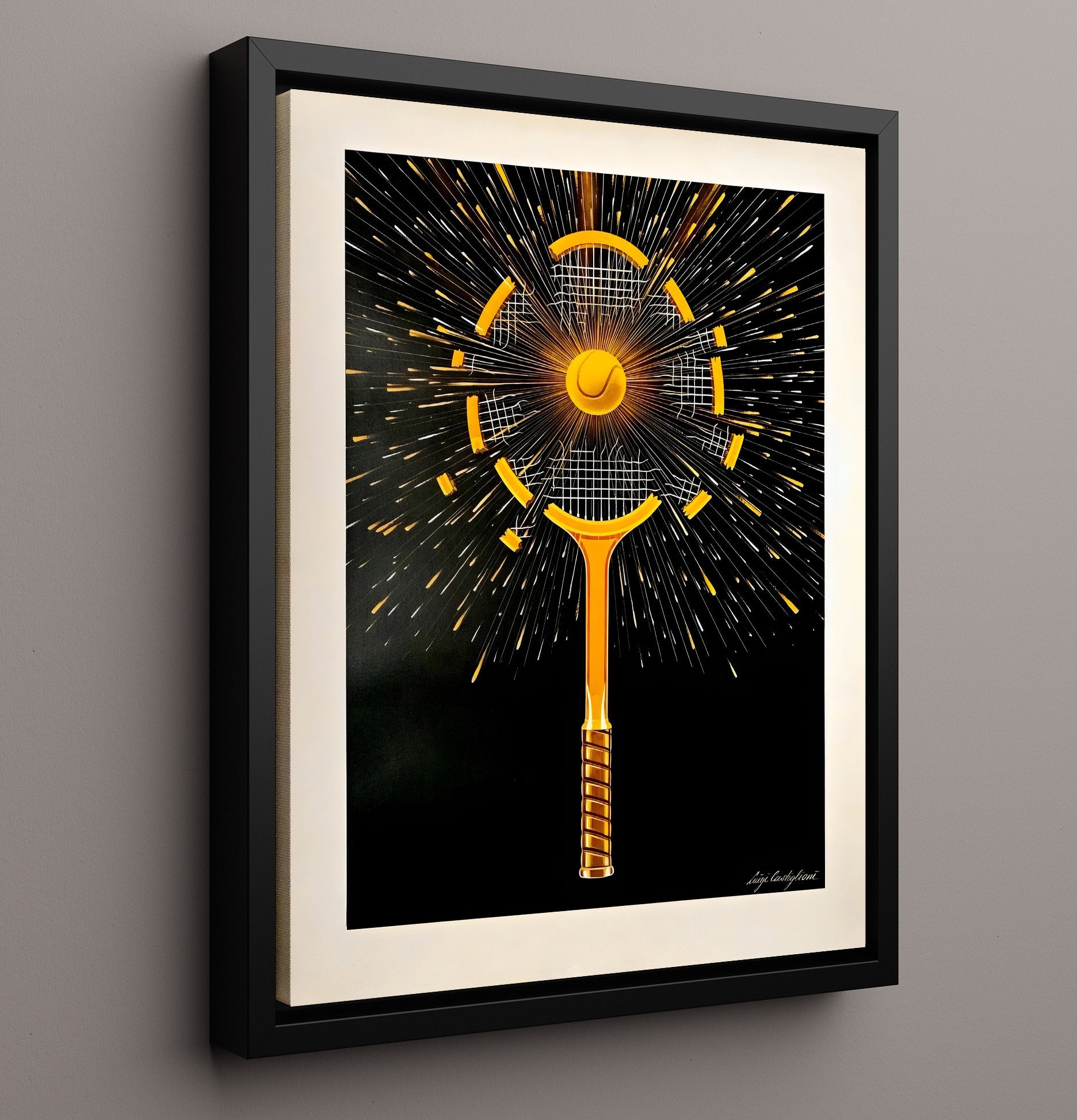 Exploding Racket - Power Smash Graphic Tennis Wall Art 16x20 Framed Canvas wall art print – Tennis Wall Art decor