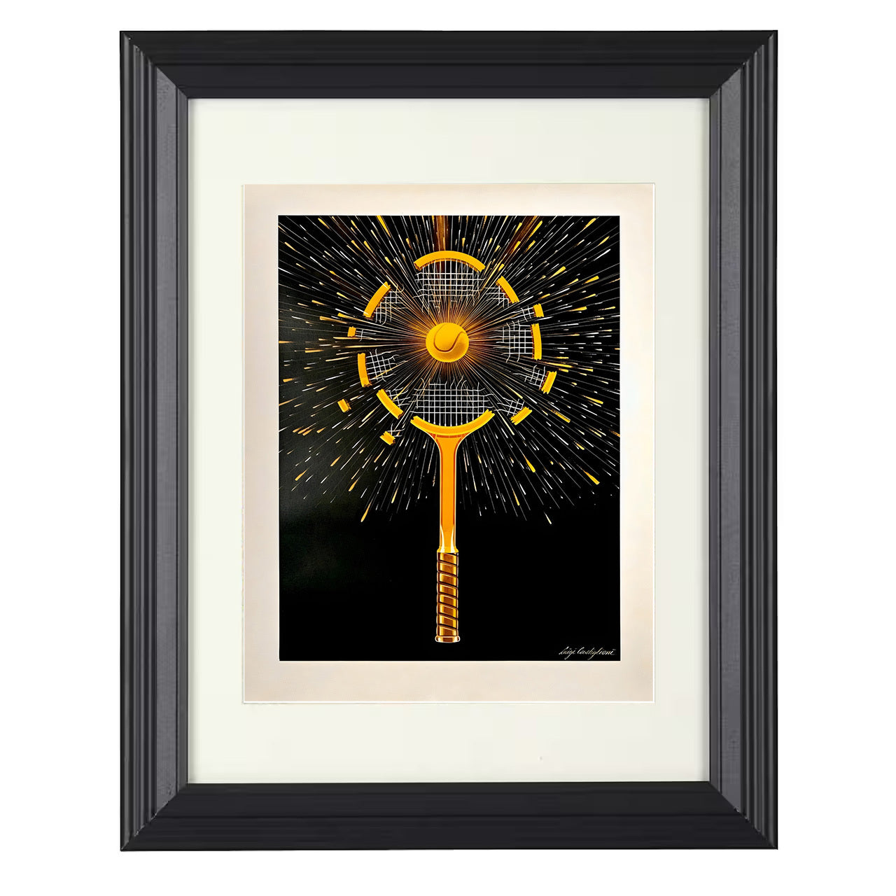 Exploding Racket – Power Smash Graphic 8x10 matted black framed tennis wall art