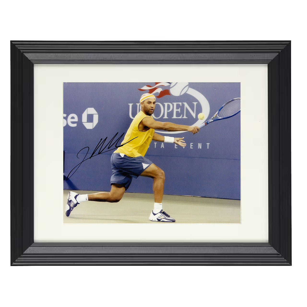 James Blake – Forehand at US Open 8x10 matted black framed tennis wall art
