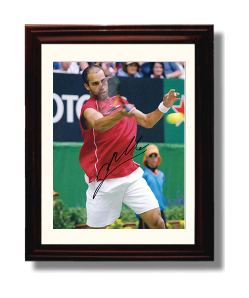 James Blake - Red Shirt Forehand Action Vintage Tennis Wall Art - 8x10 Beveled Frame
