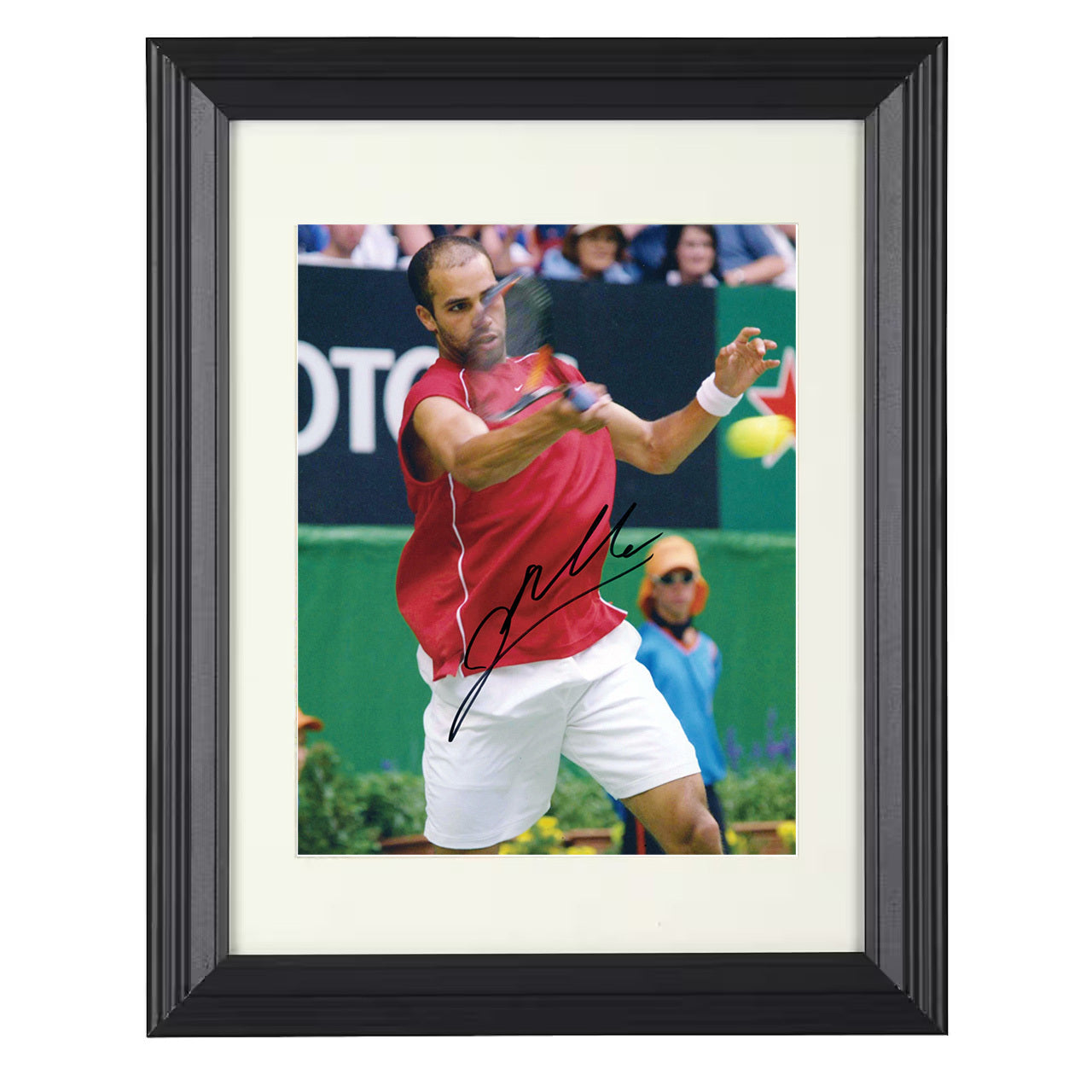 James Blake – Red Shirt Forehand Action 8x10 matted black framed tennis wall art