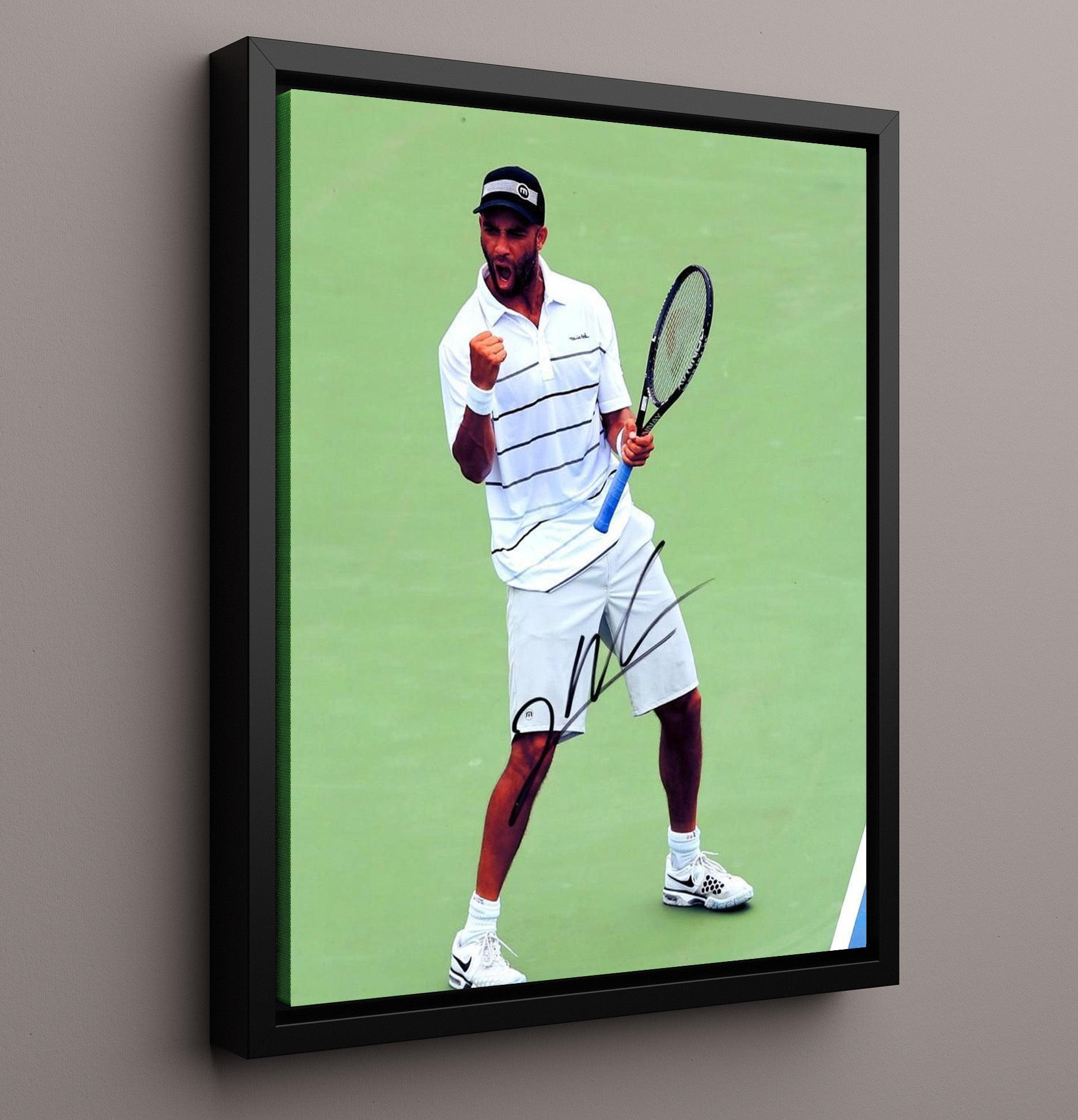 James Blake - Victory Fist Pump Tennis Wall Art 16x20 Framed Canvas wall art print – Tennis Wall Art decor