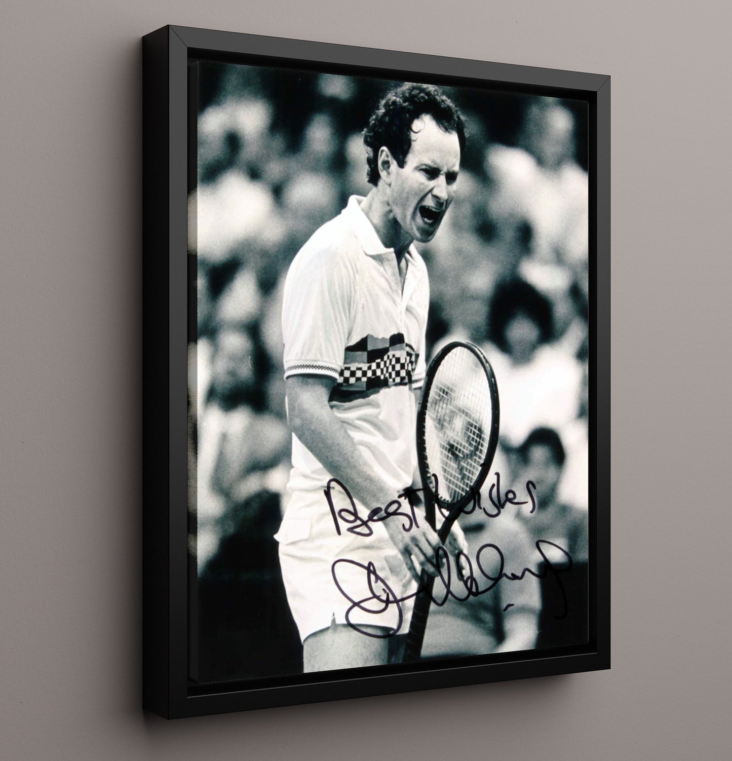 John McEnroe - Intense Expression Vintage Tennis Wall Art - 16x20 Framed Canvas