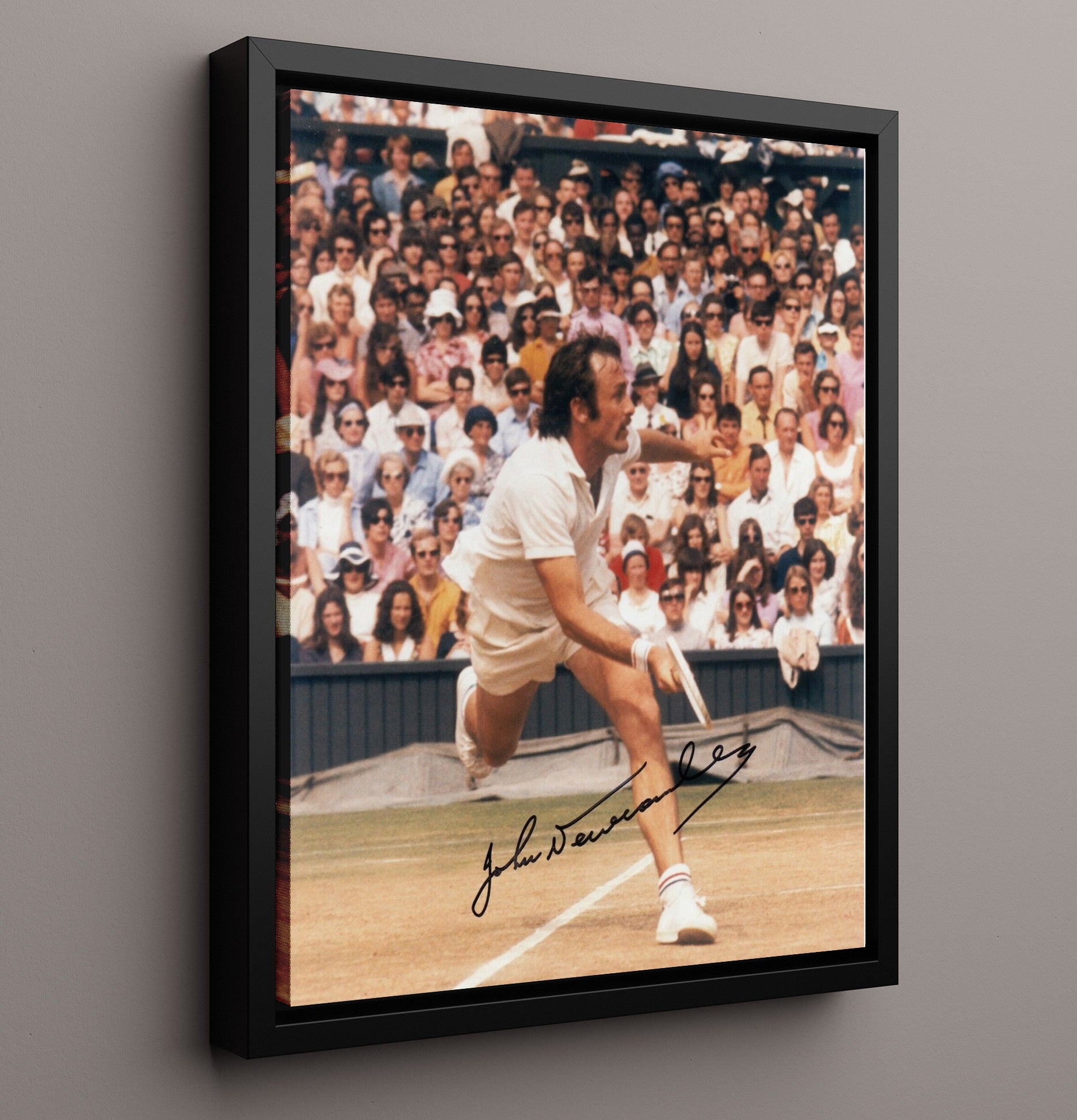 John Newcombe - Wimbledon Action Shot Vintage Tennis Wall Art - 16x20 Framed Canvas
