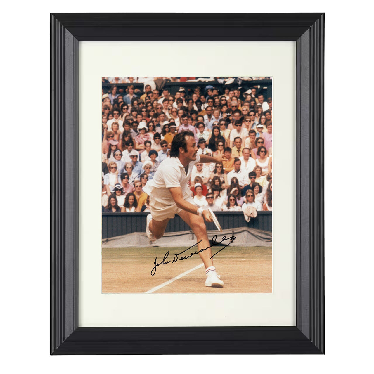 John Newcombe – Wimbledon Action Shot 8x10 matted black framed tennis wall art