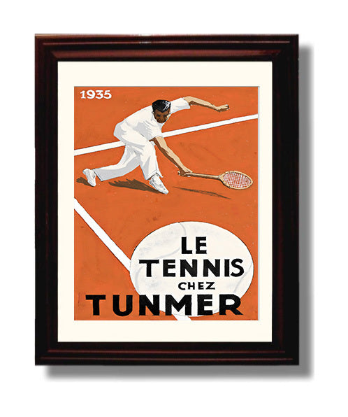 Le Tennis Chez Tunmer - 1935 Clay Court Poster Tennis Wall Art 8x10 Beveled Frame wall art print – Tennis Wall Art decor
