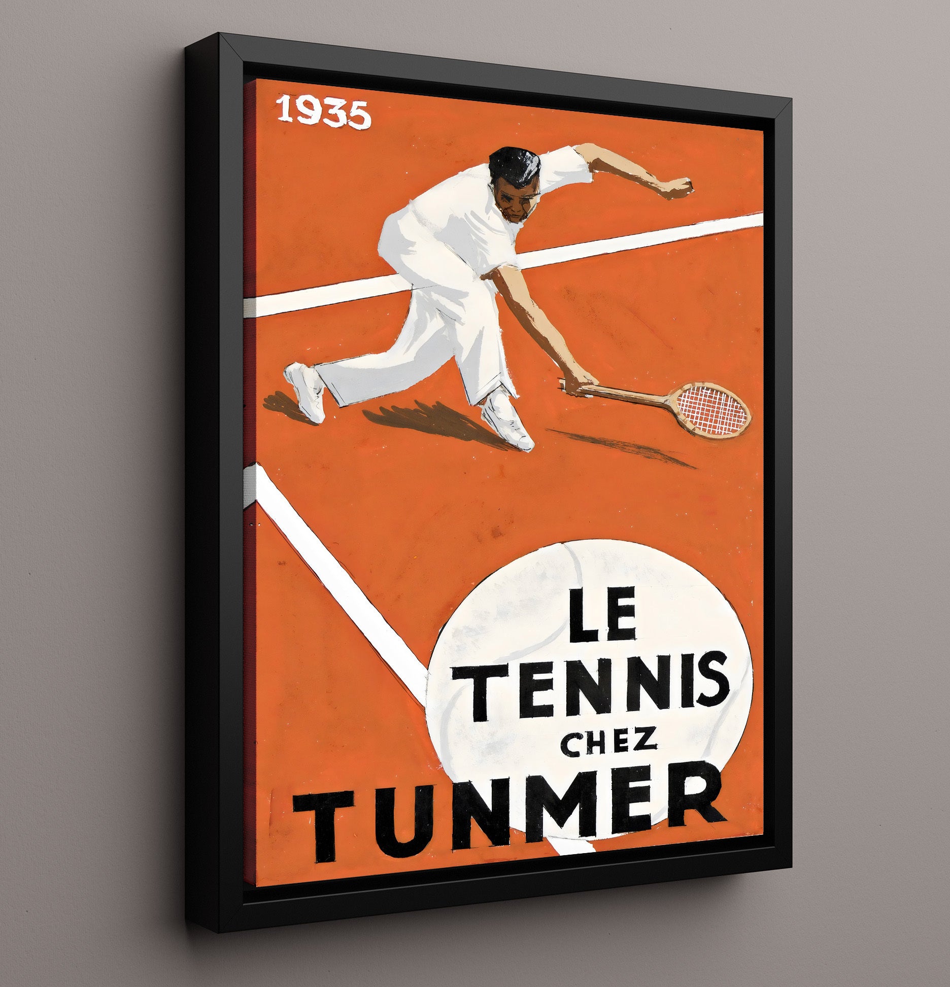 Le Tennis Chez Tunmer - 1935 Clay Court Poster Tennis Wall Art 16x20 Framed Canvas wall art print – Tennis Wall Art decor