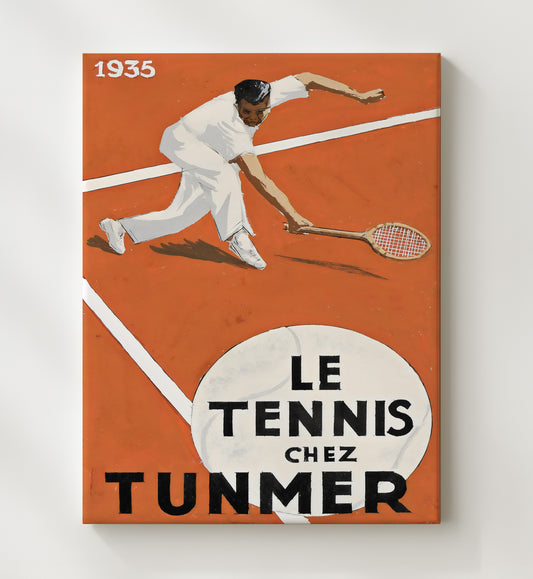 Le Tennis Chez Tunmer - 1935 Clay Court Poster Vintage Tennis Wall Art - 8x10 Beveled Frame
