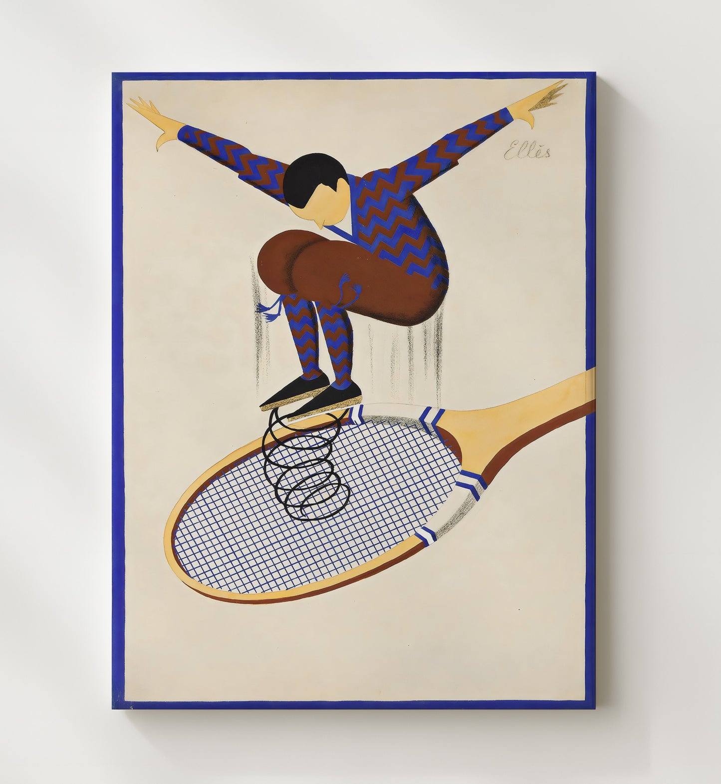Man on Racket - Surreal Spring Bounce Art Tennis Wall Art 20x24 Canvas wall art print – Tennis Wall Art decor