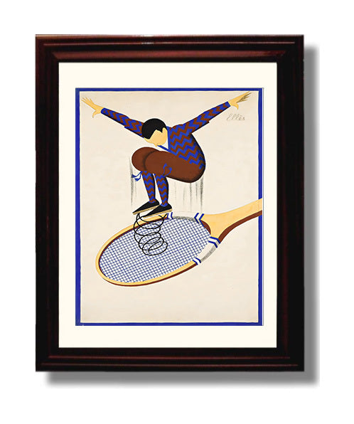 Man on Racket - Surreal Spring Bounce Art Tennis Wall Art 8x10 Beveled Frame wall art print – Tennis Wall Art decor