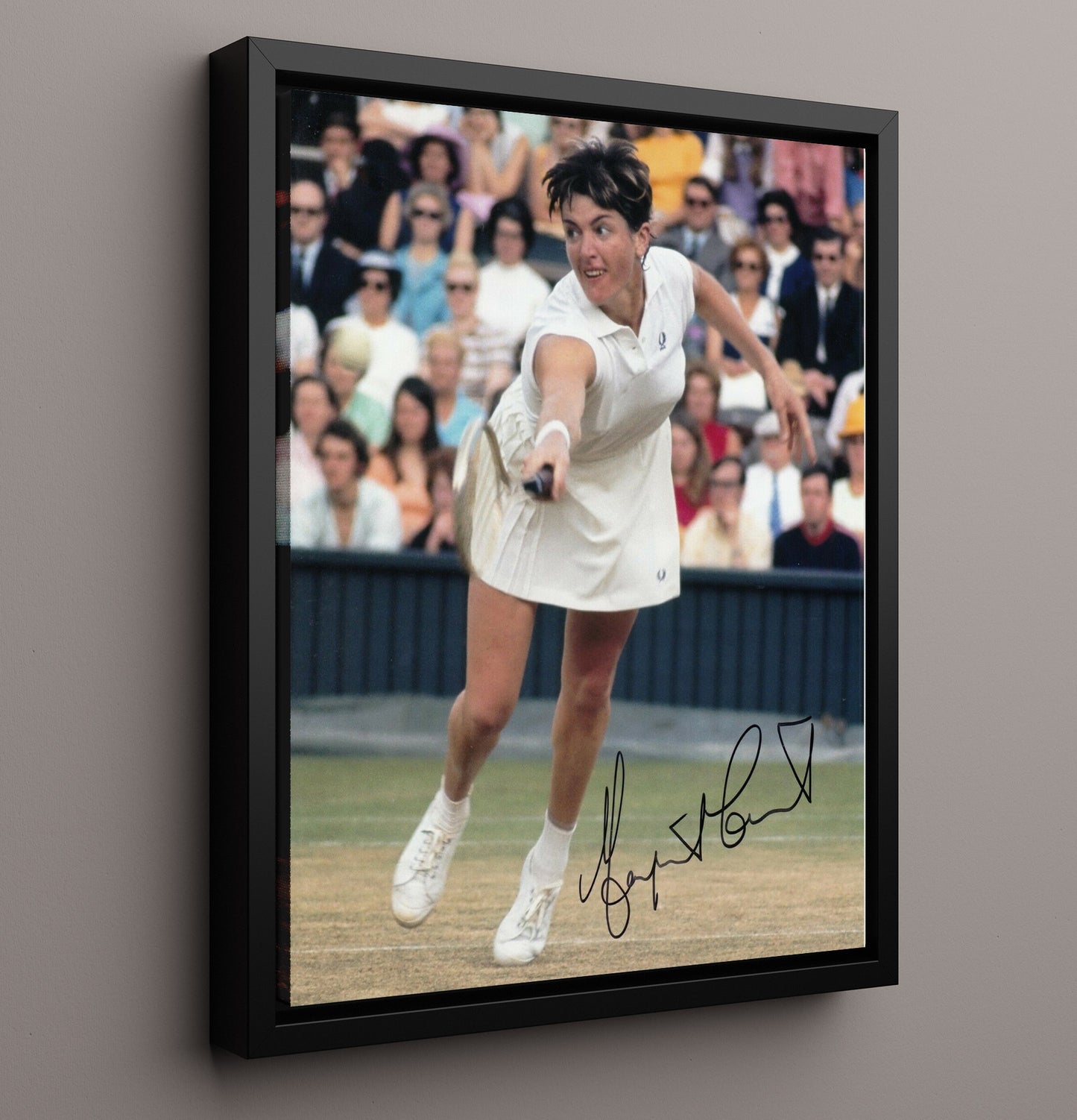 Margaret Court - Wimbledon Forehand Action Tennis Wall Art 16x20 Framed Canvas wall art print – Tennis Wall Art decor