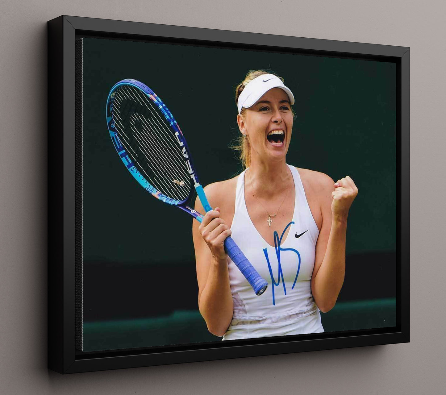 Maria Sharapova - Celebration Fist Pump Tennis Wall Art 16x20 Framed Canvas wall art print – Tennis Wall Art decor